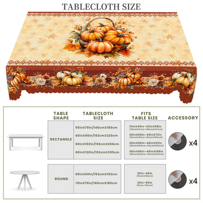 Tablecloth for Fall Thanksgiving with Pumpkin and Autumn Leaves