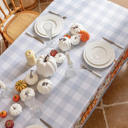 Tablecloth for Fall Thanksgiving with Pumpkin and Buffalo Plaid