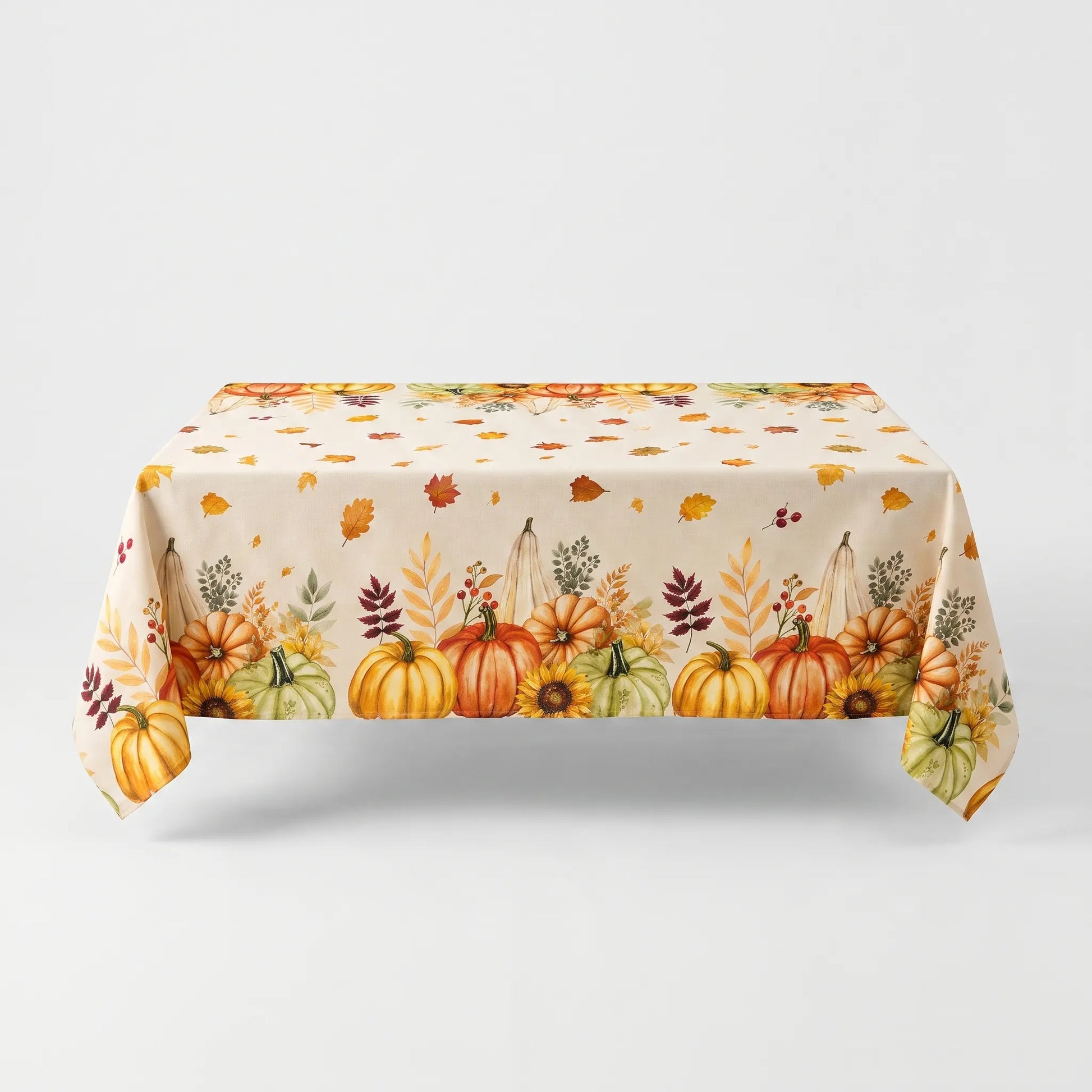 Tablecloth for Fall Thanksgiving with Pumpkin and Sunflower Print