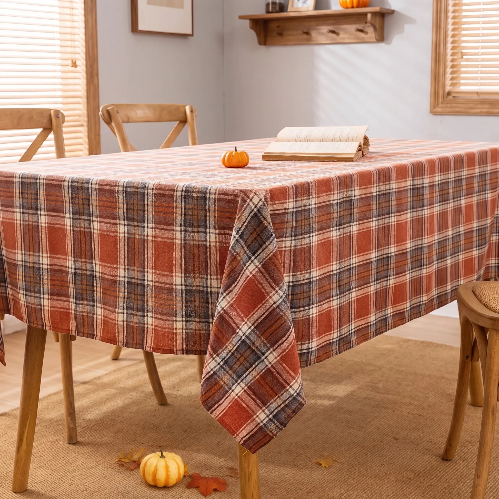 Tablecloth for Fall Thanksgiving with Red Plaid Design