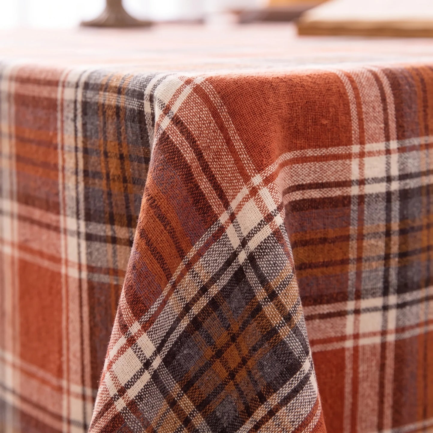 Tablecloth for Fall Thanksgiving with Red Plaid Design