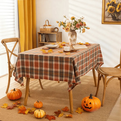Tablecloth for Fall Thanksgiving with Red Plaid Design