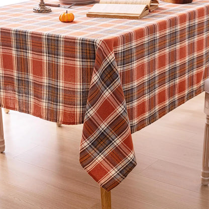 Tablecloth for Fall Thanksgiving with Red Plaid Design