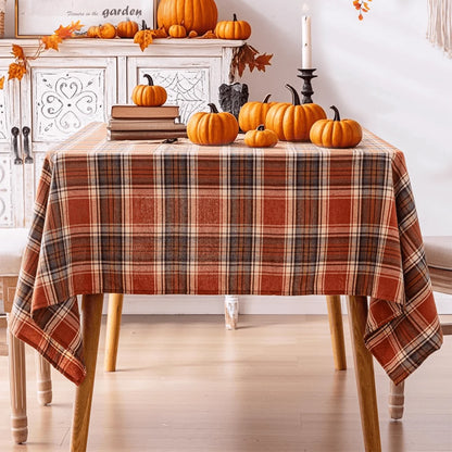 Tablecloth for Fall Thanksgiving with Red Plaid Design