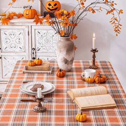 Tablecloth for Fall Thanksgiving with Red Plaid Design