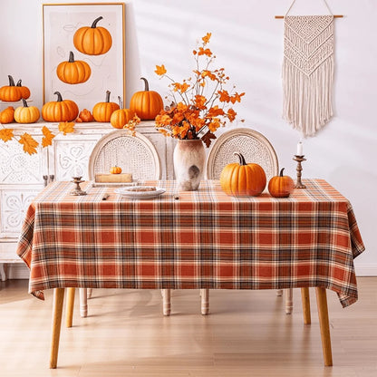 Tablecloth for Fall Thanksgiving with Red Plaid Design