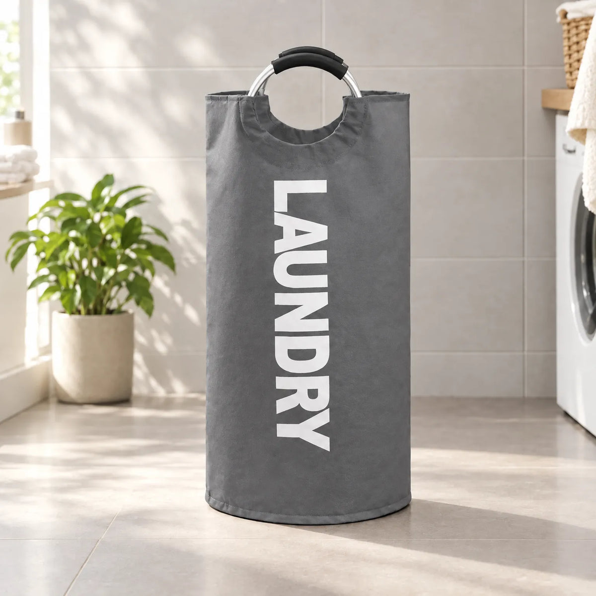 Tall Foldable Laundry Basket with Padded Carry Handle