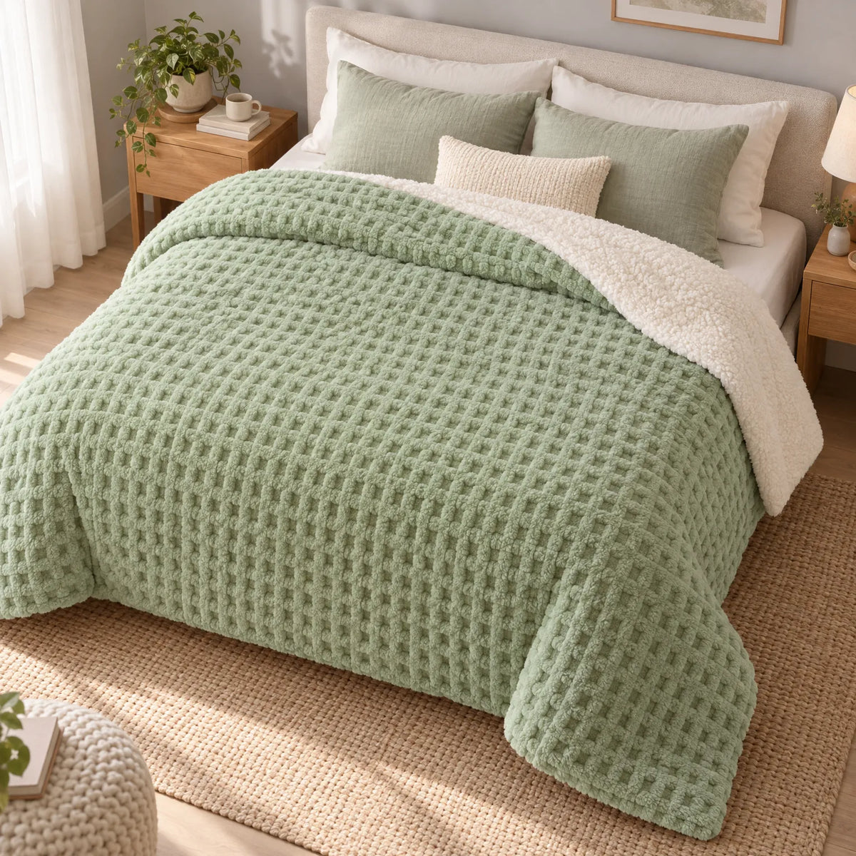 Textured Fleece Winter Comforter with Sherpa Style Lining