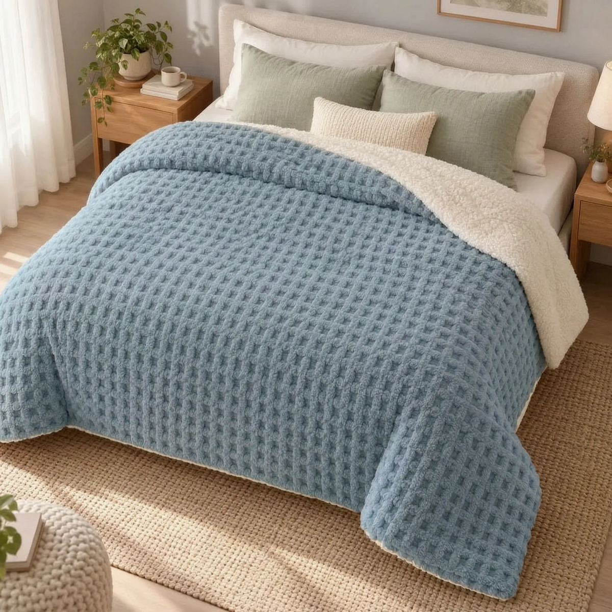 Textured Fleece Winter Comforter with Sherpa Style Lining