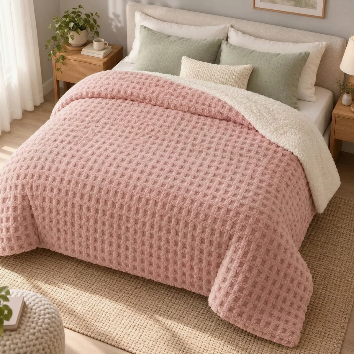 Textured Fleece Winter Comforter with Sherpa Style Lining