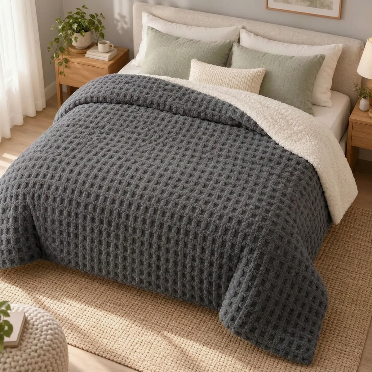 Textured Fleece Winter Comforter with Sherpa Style Lining