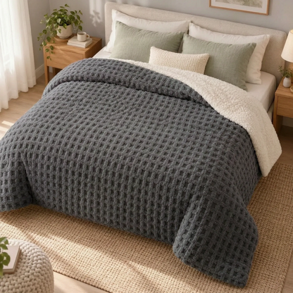 Textured Fleece Winter Comforter with Sherpa Style Lining