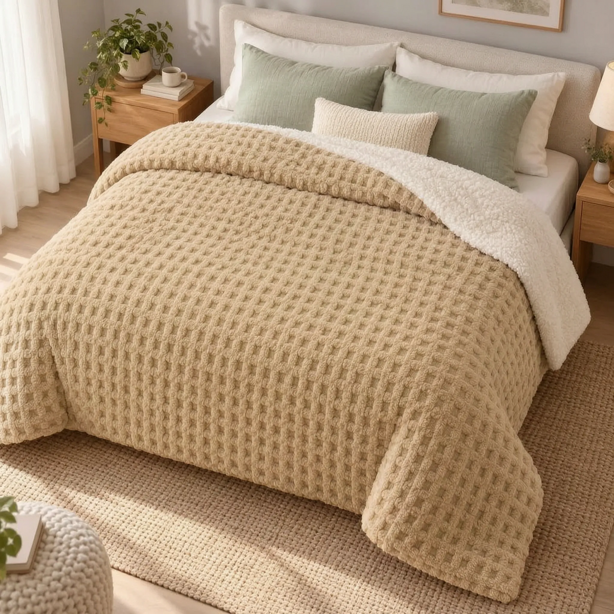 Textured Fleece Winter Comforter with Sherpa Style Lining