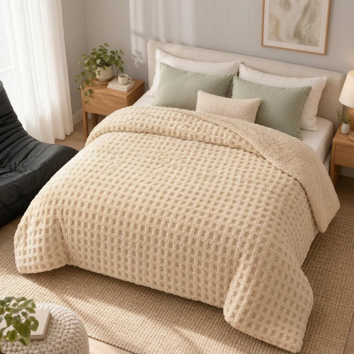 Textured Fleece Winter Comforter with Sherpa Style Lining