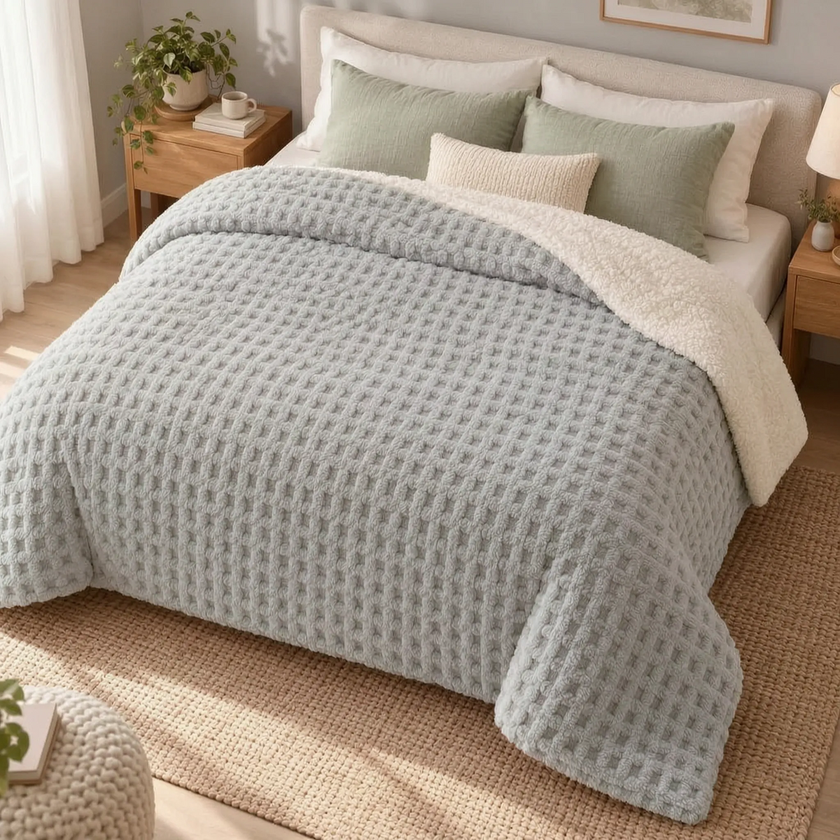 Textured Fleece Winter Comforter with Sherpa Style Lining