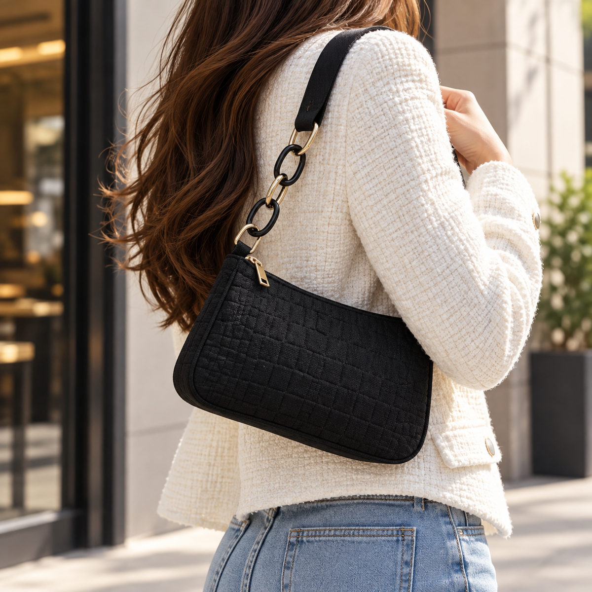 Textured Underarm Zip Shoulder Bag