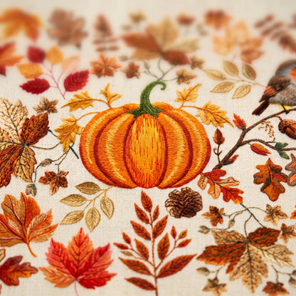 Thanksgiving Pumpkin Tablecloth with Fall Leaves