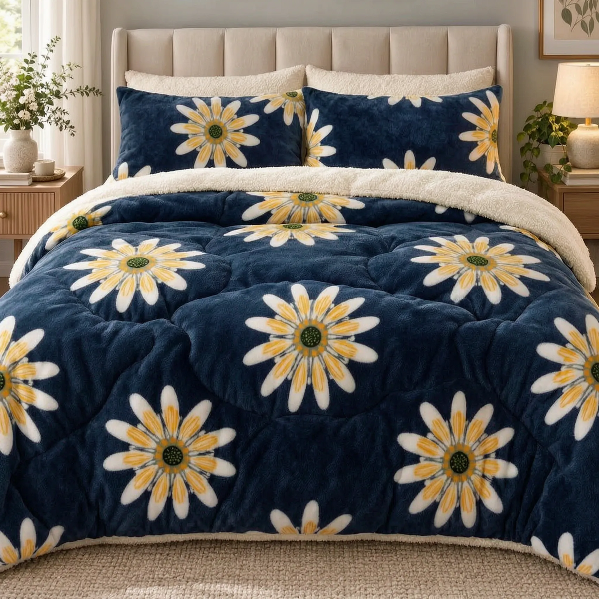 Thick Fleece Comforter with Plush Dual Sided Design