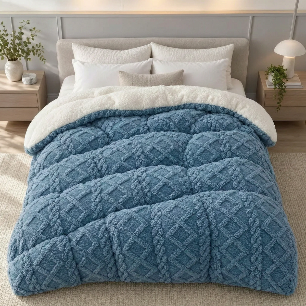 Thick Fleece Winter Comforter with Plush Dual Sided Design