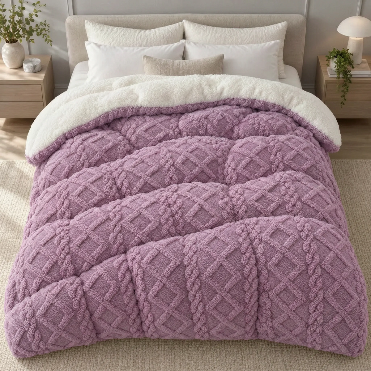 Thick Fleece Winter Comforter with Plush Dual Sided Design