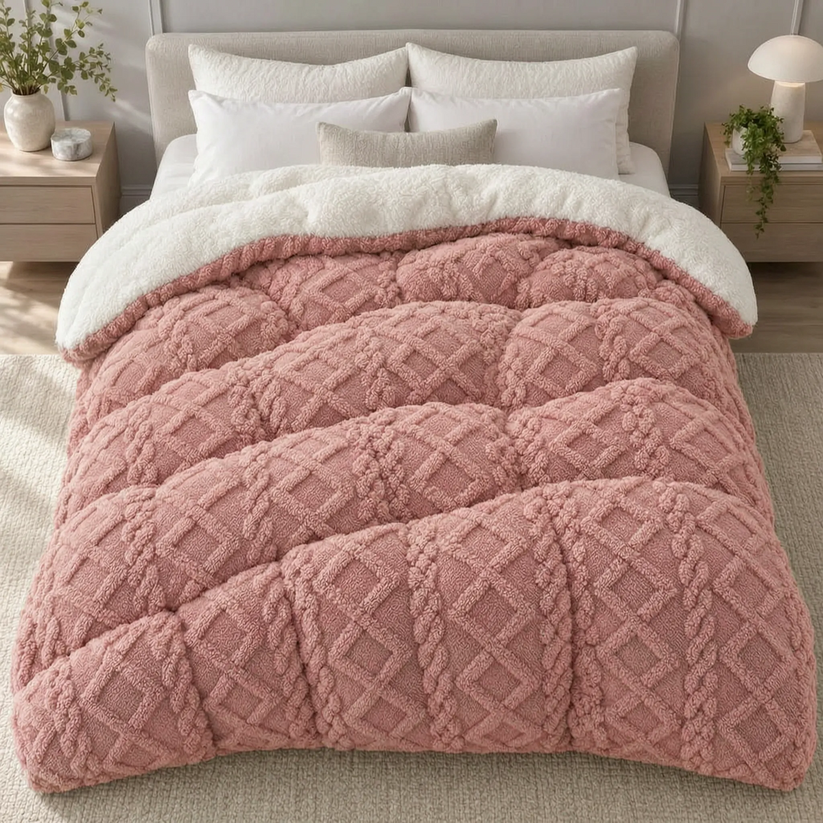 Thick Fleece Winter Comforter with Plush Dual Sided Design