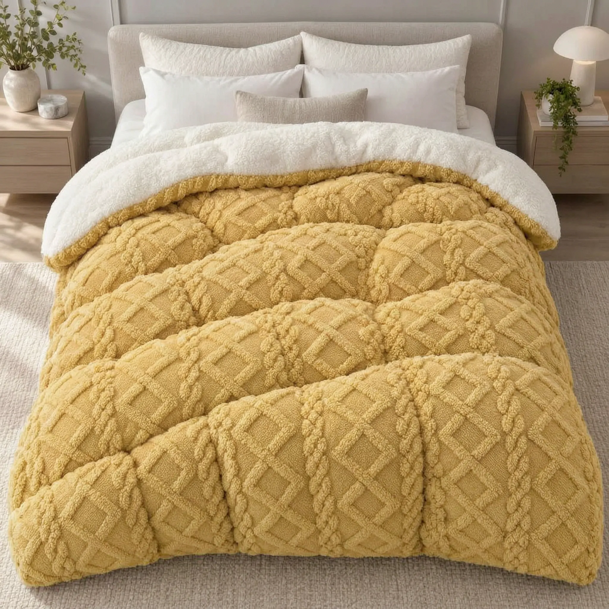 Thick Fleece Winter Comforter with Plush Dual Sided Design