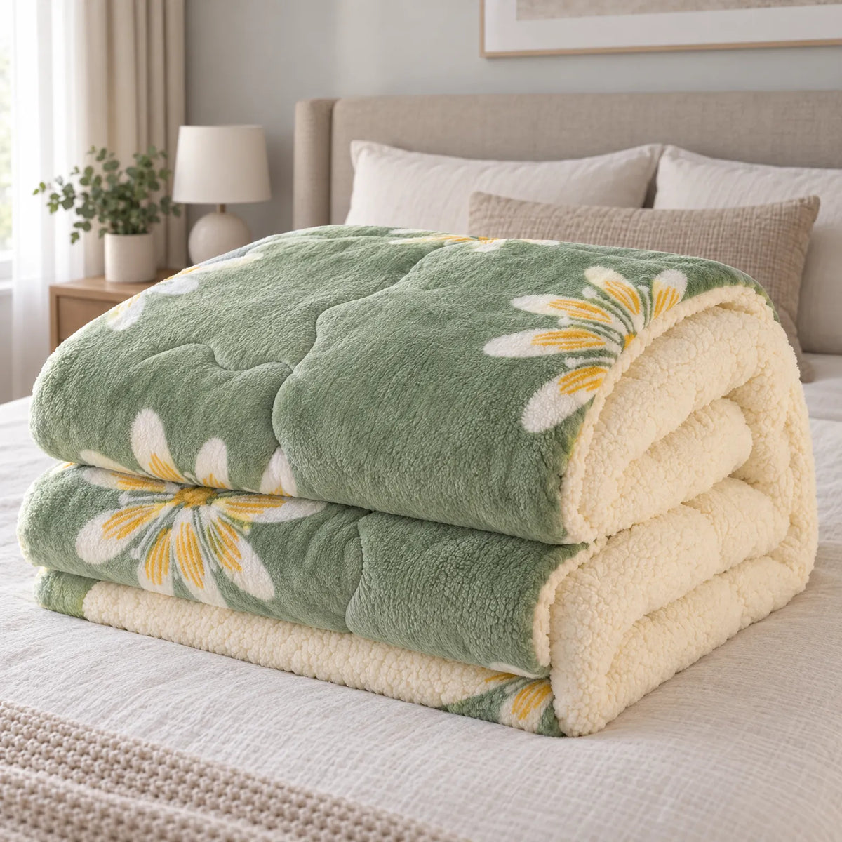 Thick Fleece Winter Comforter with Sherpa Style Lining