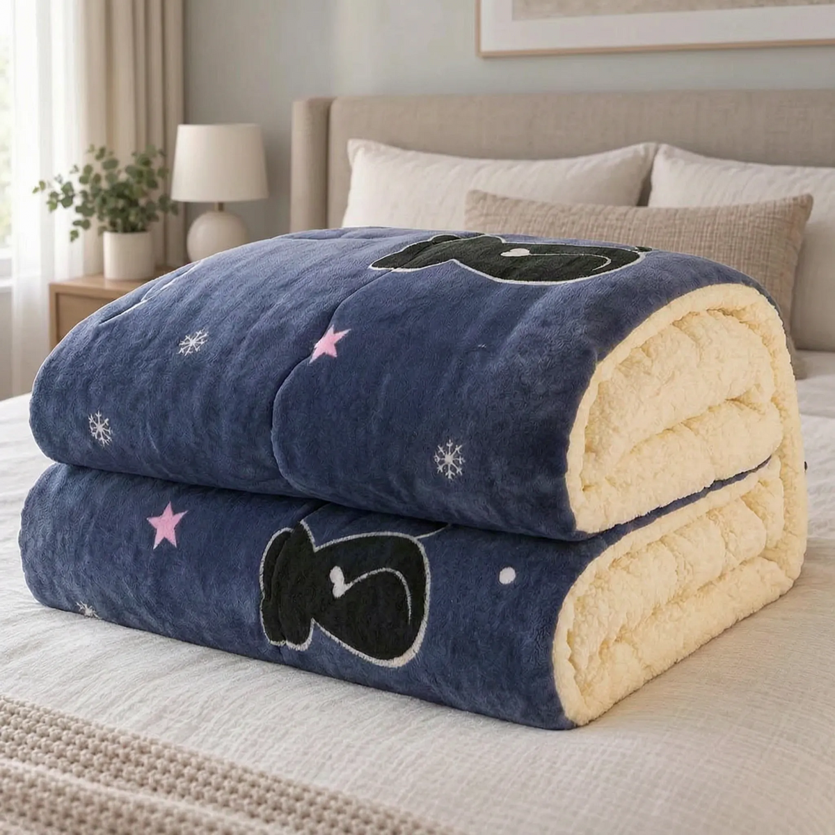 Thick Fleece Winter Comforter with Sherpa Style Lining
