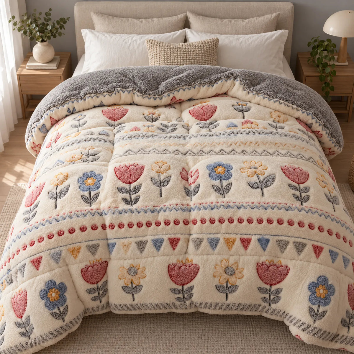 Thick Floral Winter Comforter with Reversible Design