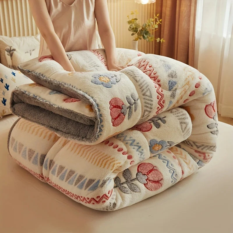 Thick Floral Winter Comforter with Reversible Design