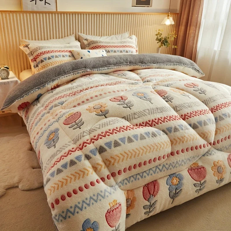Thick Floral Winter Comforter with Reversible Design
