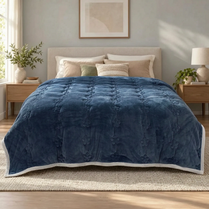 Thick Plush Comforter with Quilted Floral Design