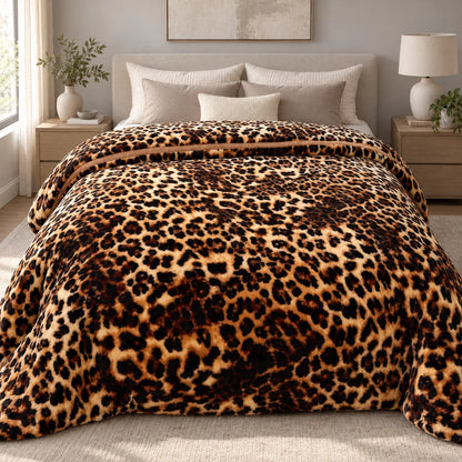 Thick Winter Comforter with Plush Leopard Print Design