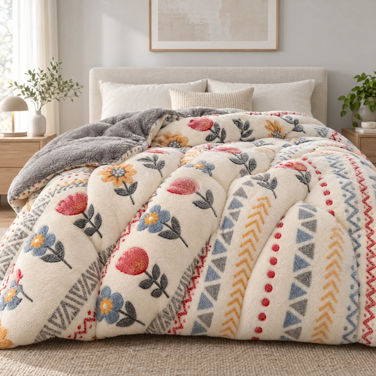 Thick Winter Comforter with Reversible Plush Fleece Design