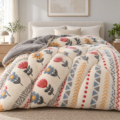Thick Winter Comforter with Reversible Plush Fleece Design