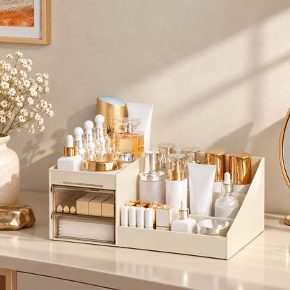 Tiered Makeup Organizer with Drawers for Bathroom Counter