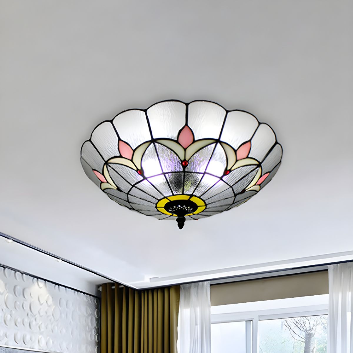 Tiffany Glass Bowl Flush Mount Ceiling Light Classic | Aurinox