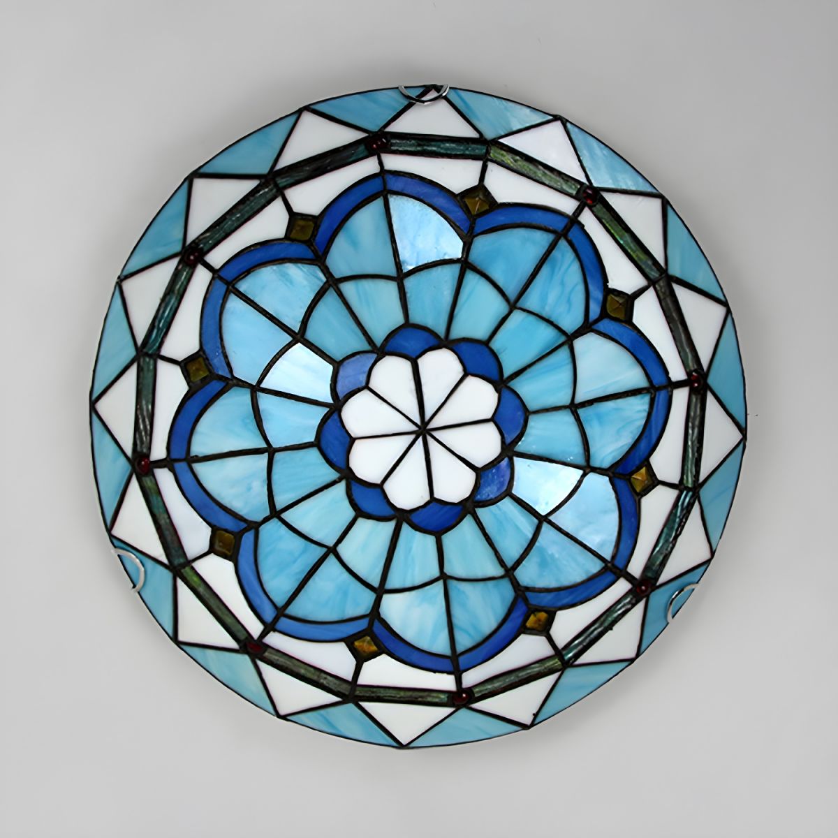 Tiffany Glass Flush Mount Ceiling Light in Blue | Avenar