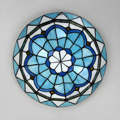Tiffany Glass Flush Mount Ceiling Light in Blue | Avenar