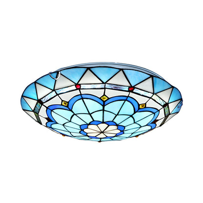 Tiffany Glass Flush Mount Ceiling Light in Blue | Avenar