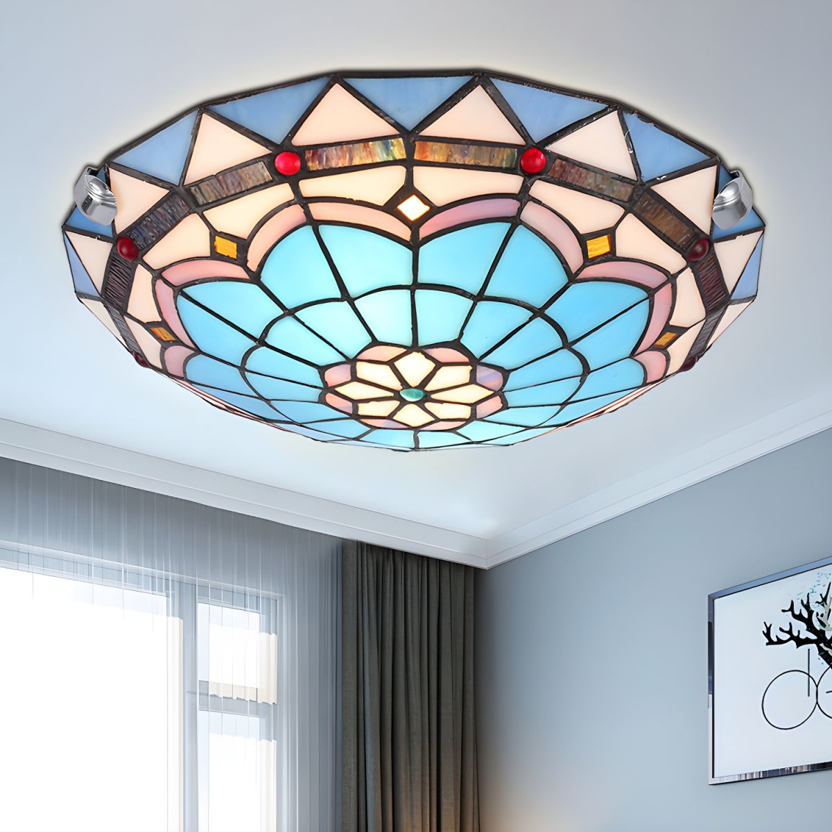 Tiffany Stained Glass Flush Mount Ceiling Light | Aurion