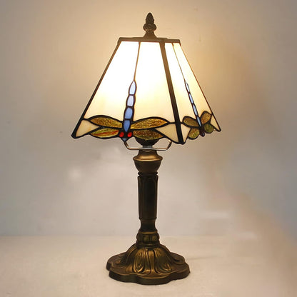 Tiffany Style Glass Table Lamp with Dragonfly Pattern Cream | Lumriel