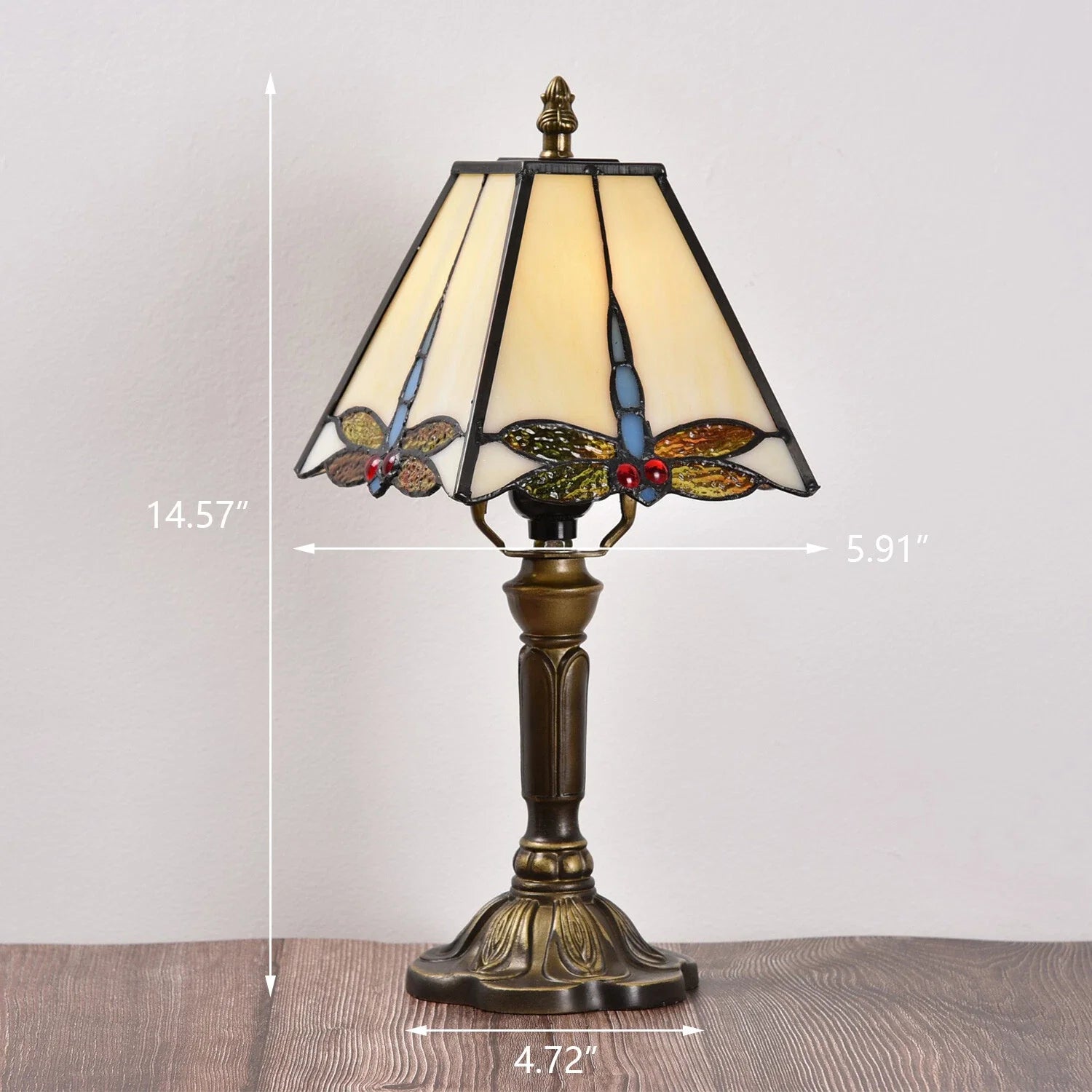 Tiffany Style Glass Table Lamp with Dragonfly Pattern Cream | Lumriel
