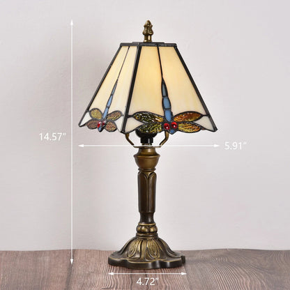 Tiffany Style Glass Table Lamp with Dragonfly Pattern Cream | Lumriel
