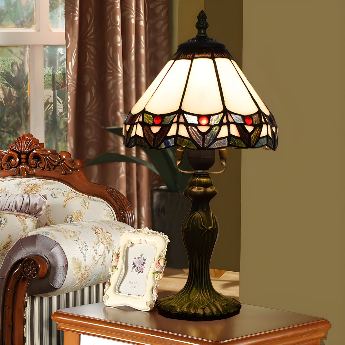 Tiffany Style Table Lamp with Conical Stained Glass Shade | Kalvino