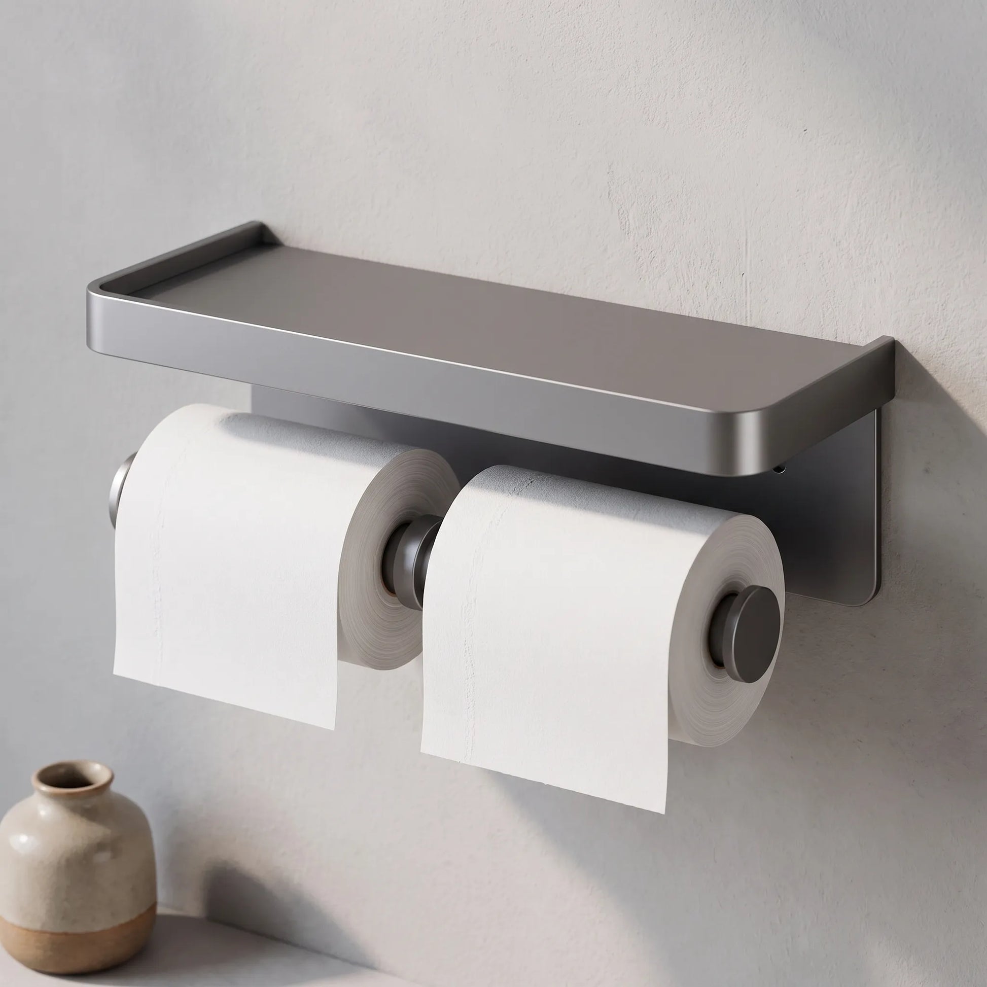 Toilet Paper Holder Wall Mounted Double Roll with Shelf