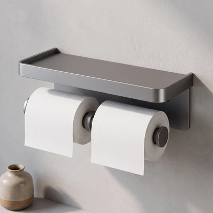 Toilet Paper Holder Wall Mounted Double Roll with Shelf