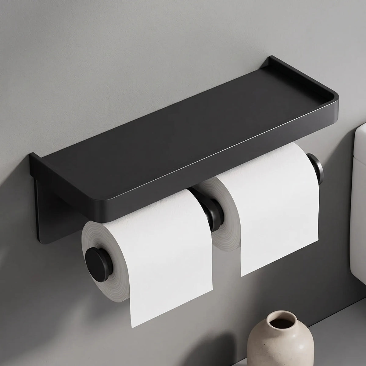 Toilet Paper Holder Wall Mounted Double Roll with Shelf