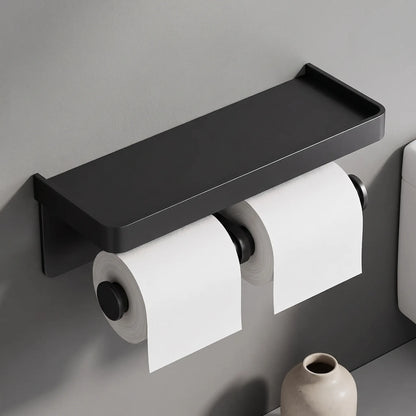 Toilet Paper Holder Wall Mounted Double Roll with Shelf