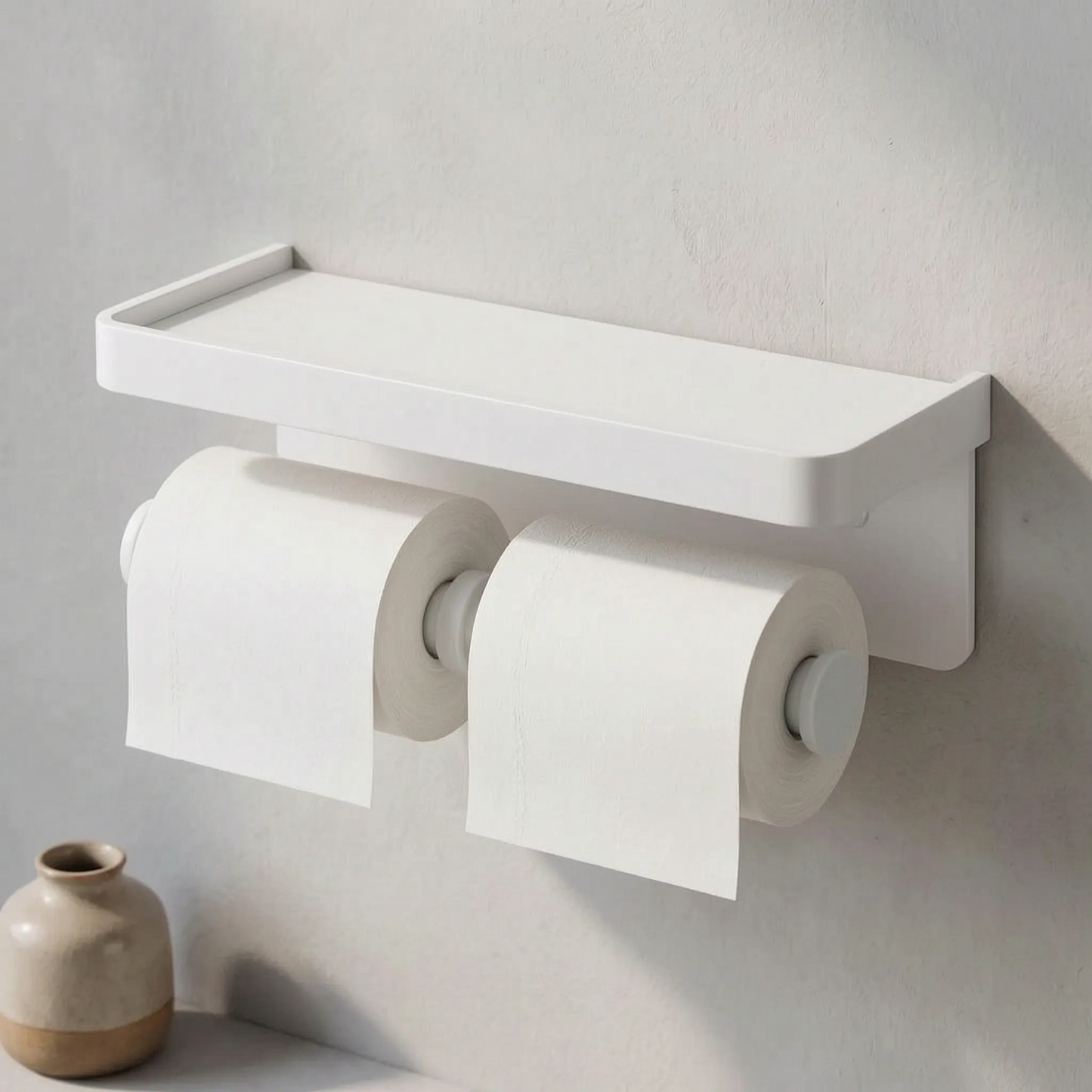 Toilet Paper Holder Wall Mounted Double Roll with Shelf